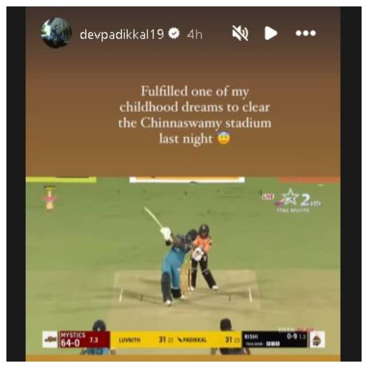 Screenshot of Padikkal's Instagram story - Source: Devdutt Padikkal official Instagram